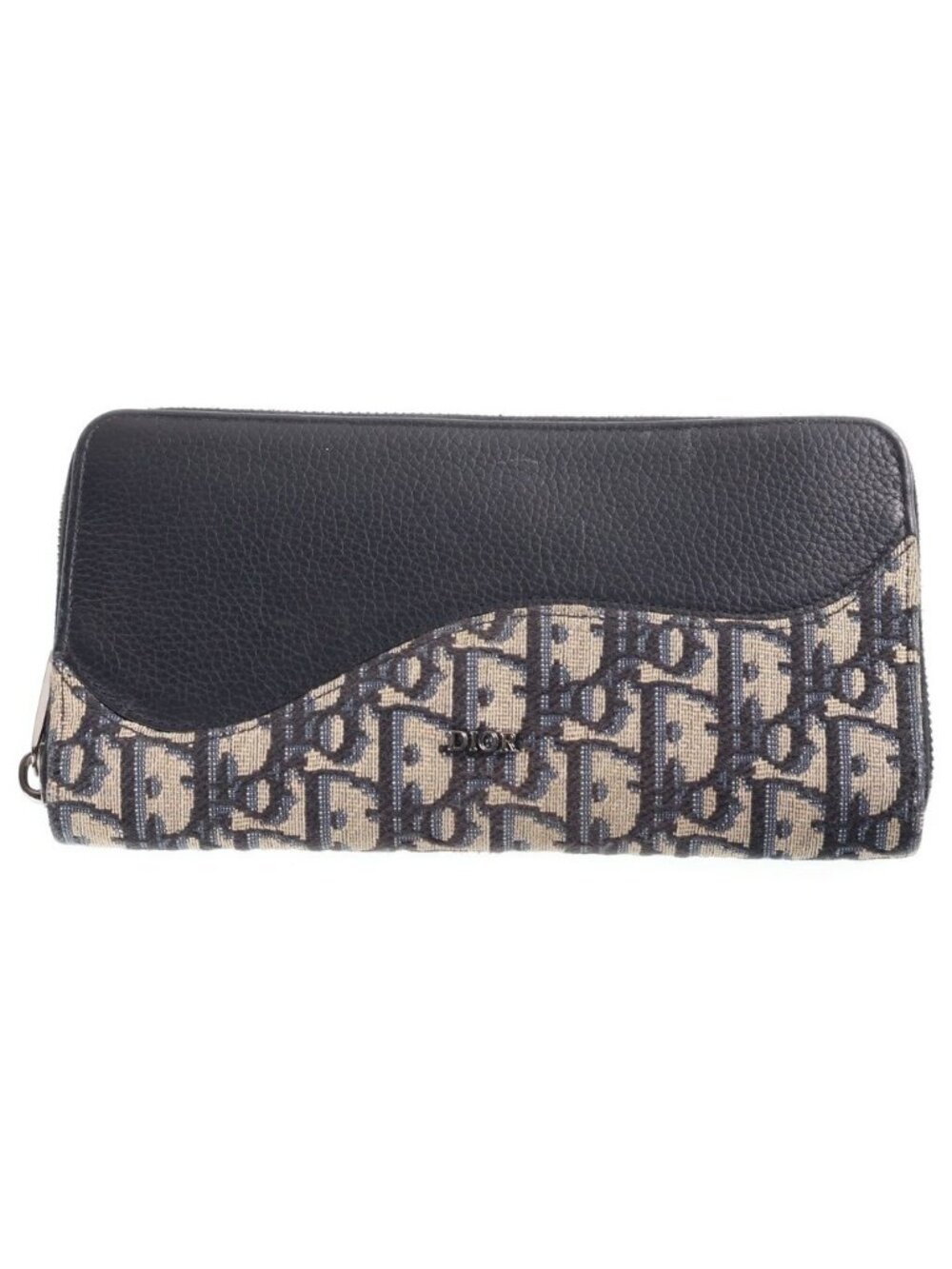 Dior Oblique Pattern Saddle Long Zip Wallet Navy
